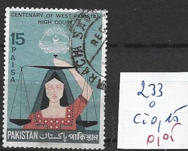 PAKISTAN 233 oblitéré côte 0.15 € 