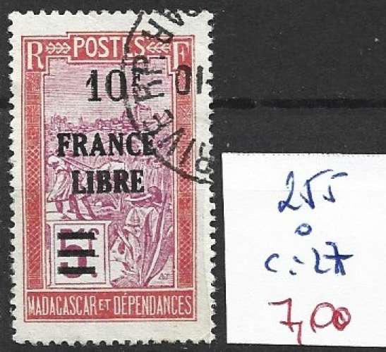 MADAGASCAR FRANCAIS 255 oblitéré côte 27 €  