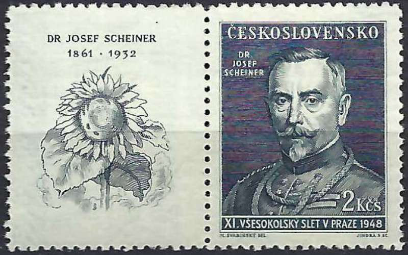 Tchécoslovaquie - 1948 - Y & T n° 465 (avec vignette) - MNH (2