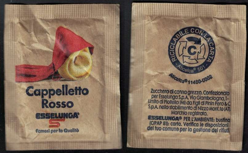 Italie Sachet Sucre Sugar Bag Zucchero Cappelletto Rosso Esselunga