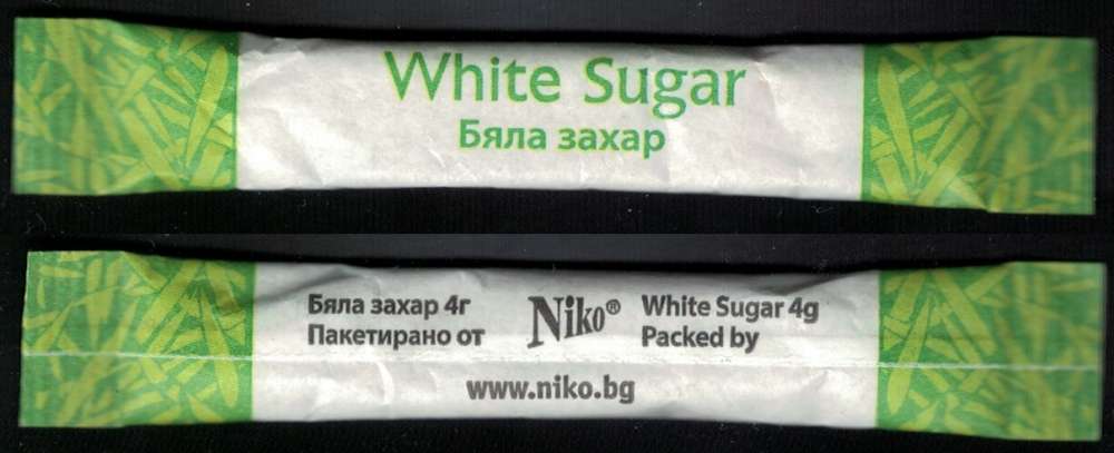 Bulgarie Bûchette Sachet Sucre White Sugar Bag Niko Vert