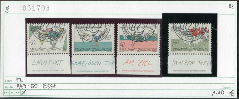 Liechtenstein 1988  - Michel 947-950 - oo oblit. - 