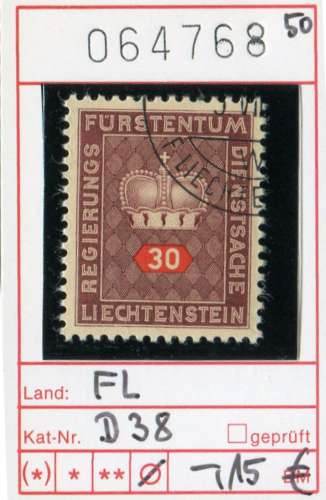 Liechtenstein 1950  - Michel Dienst / Service 38 - oo oblit. - 