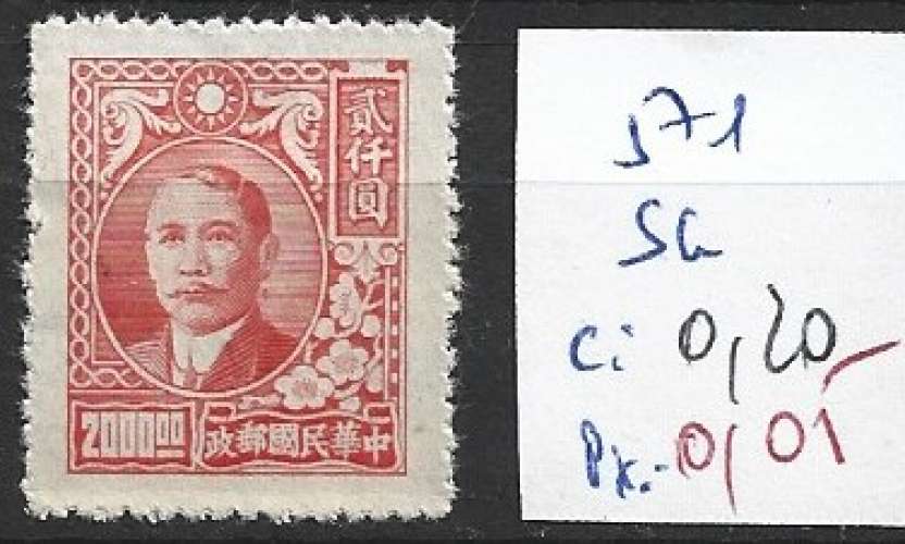 CHINE 570 sans gomme ** côte 0.20 €