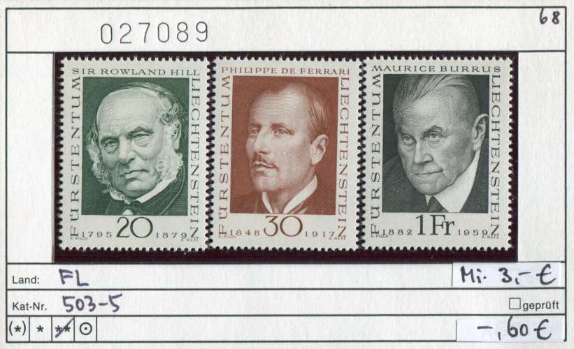 Liechtenstein 1968  - Michel 503-505 - ** neuf mnh - 