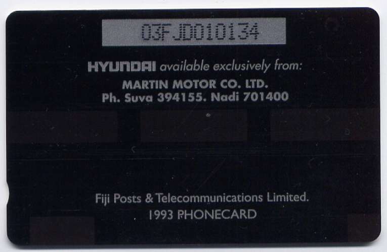 Télécarte 10$ Fidji 1993 - Voiture Hyundai Elantra