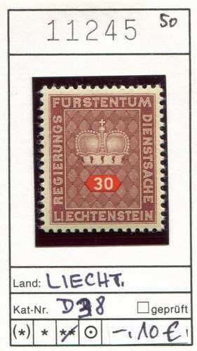 Liechtenstein 1950  - Michel Dienst / Service 38 - ** neuf mnh - 