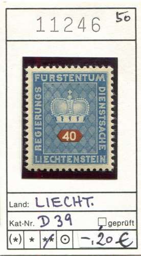 Liechtenstein 1950  - Michel Dienst / Service 39 - ** neuf mnh - 