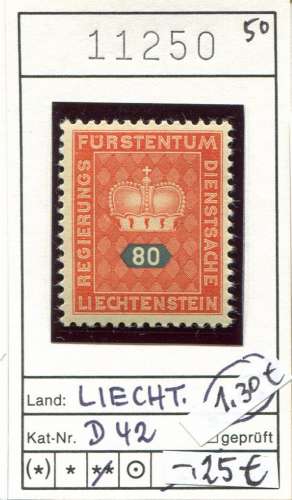 Liechtenstein 1950  - Michel Dienst / Service 42 - ** neuf mnh - 