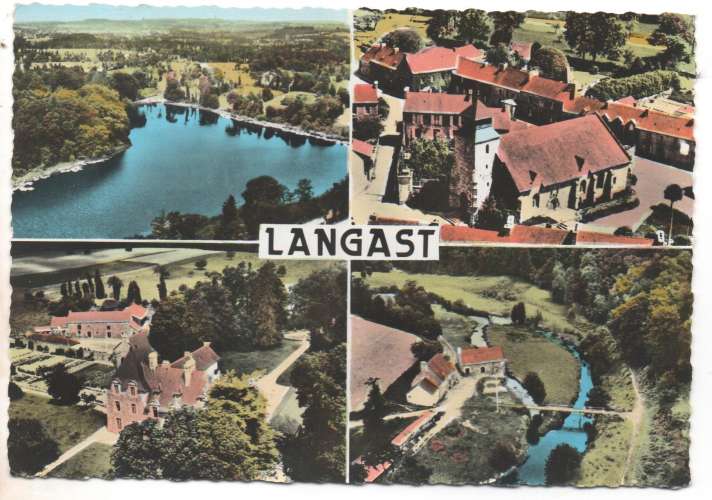 cpsm 22 Langast Multivues - Etang, Bourg, Château, Moulin 