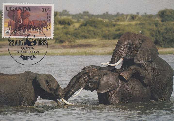 Ouganda 1983  Y&T  316/19  éléphants sur 4 CM