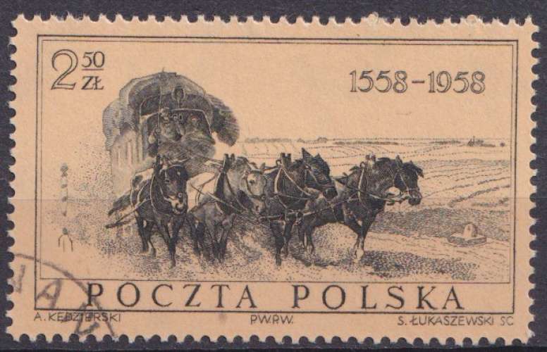 Pologne 1958 Y&T 946 oblitéré - Centenaire des Postes 