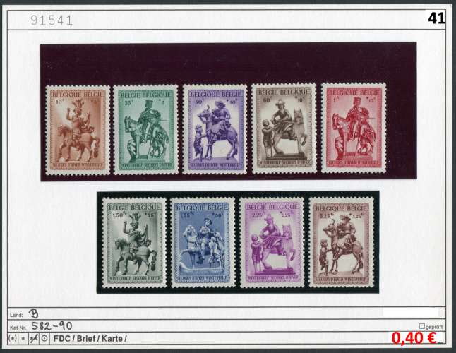 Belgique 1941 - Michel 582-590 - COB  583-591 - ** mnh neuf