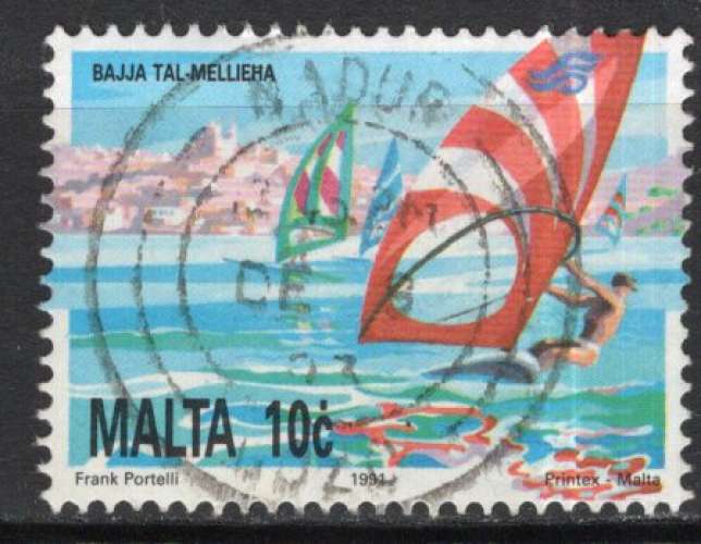 MALTE 1991 PLANCHE A VOILE A MALLIECHA OBLITERE