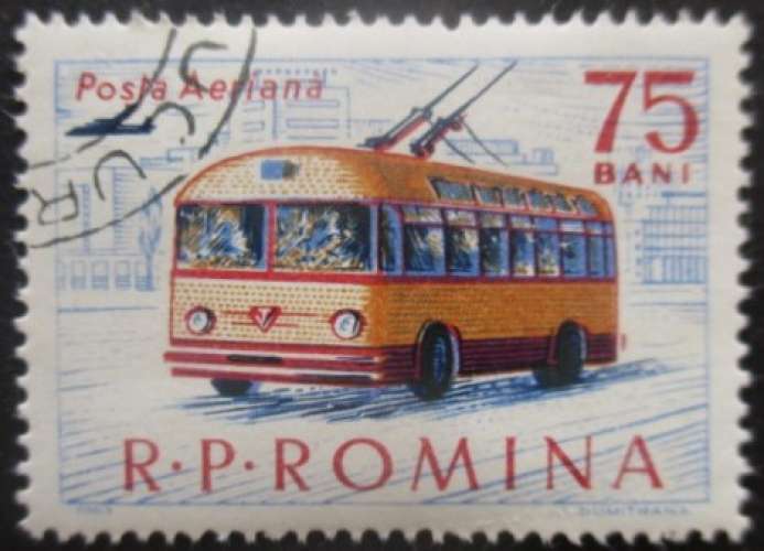 ROUMANIE poste aérienne N°186 Trolleybus oblitéré