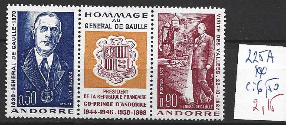 ANDORRE FRANCAIS 225A ** côte 6.50 €