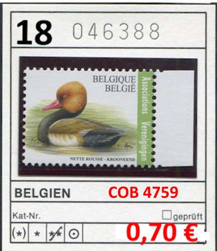 Belgique 2018 - Michel ? -  COB 4759 - ** mnh neuf -