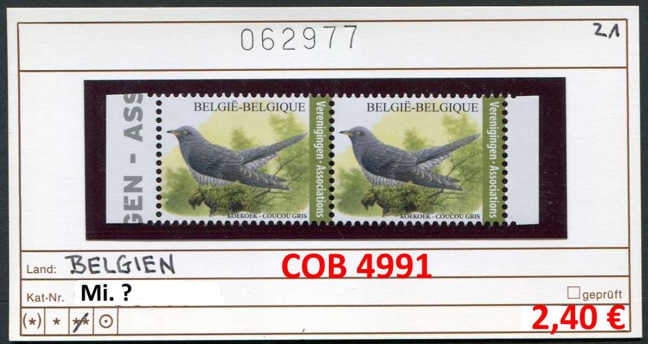 Belgique 2021 - Michel ? -  COB 4991 - ** mnh neuf -