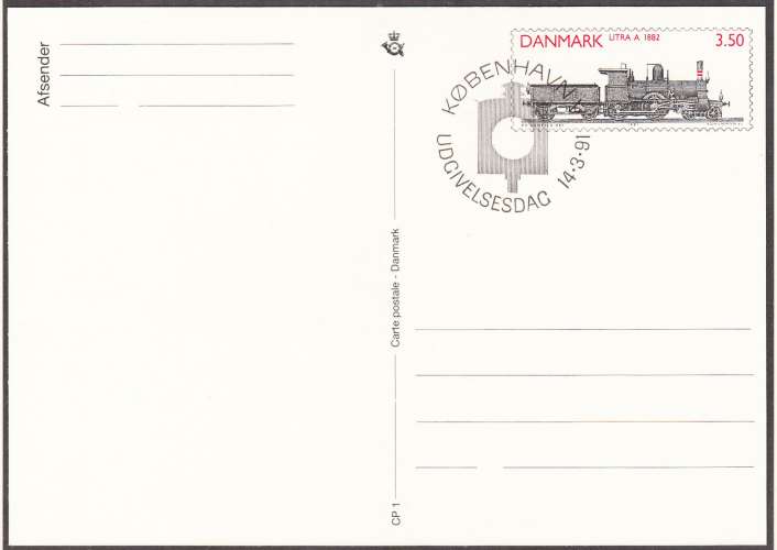 DANEMARK - 1991 - Locomotive - Entier Postal 