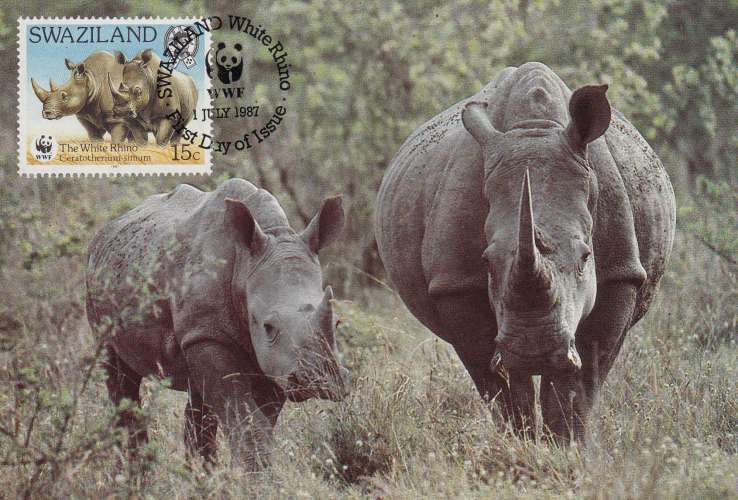 Swaziland 1987  Y&T  525/28  rhinocéros sur 4 CM