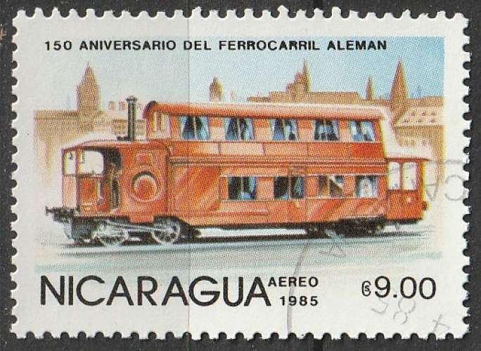 Timbre PA oblitéré n° 1098(Yvert) Nicaragua 1985 - Rail, tramway