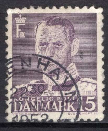 DANEMARK  1948  LE ROI FREDIRIC IX  15 VIOLET  OBLITERE