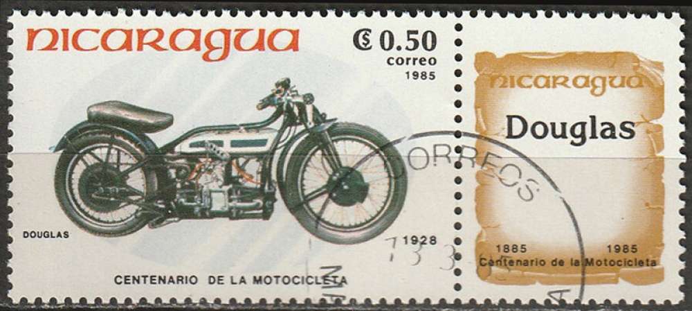 Timbre oblitéré n° 1369(Yvert) Nicaragua 1985 - Moto, Douglas 1928