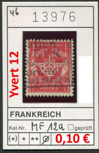 France 1946 - Franchise - Michel M 12a - Yvert FM 12 - 