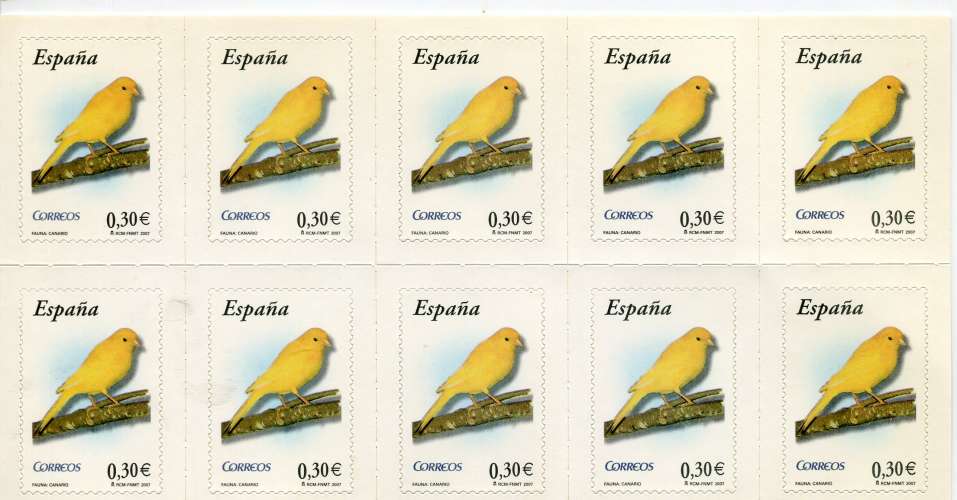 Espagne - 2007- YT 3916 - Carnet adhésif Fauna : Canario - **