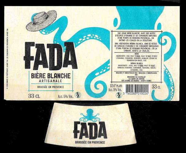 Etiquettes Bière - FADA  bière blanche - Alc. 5%  - 33cl