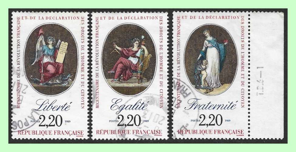 France N° 2573 à 2575 Obl. Liberté Egalité Fraternité 1989