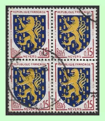 France Bloc de 4 N° 1354 Obl. Blason Nevers 1962