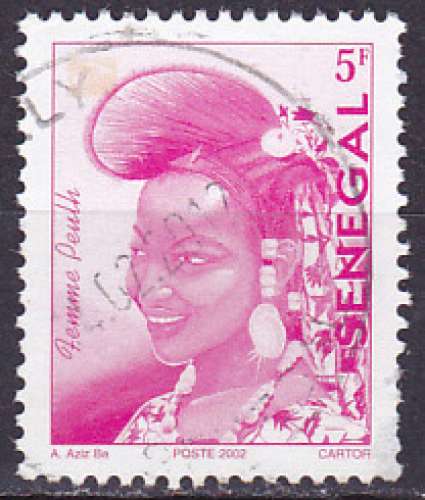 Timbre oblitéré n° 1680A(Yvert) Sénégal 2002 - Coiffure, femme Peulh