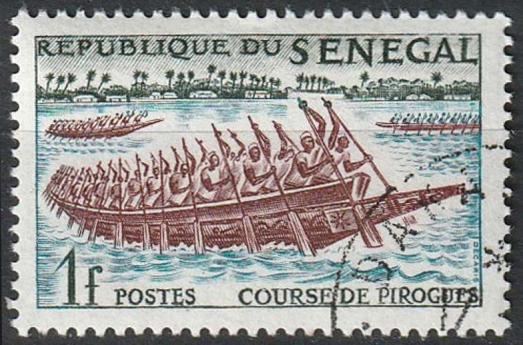 Timbre oblitéré n° 206(Yvert) Sénégal 1961 - Course de pirogues