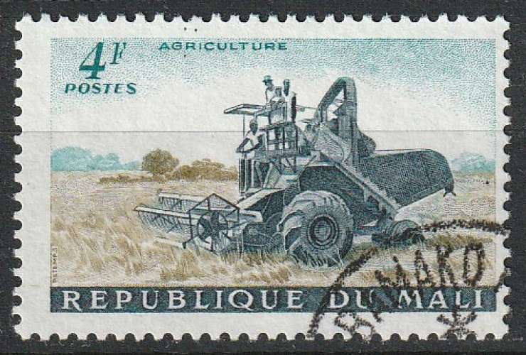 Timbre oblitéré n° 20(Yvert) Mali 1961 - Agriculture, moissonneuse-batteuse