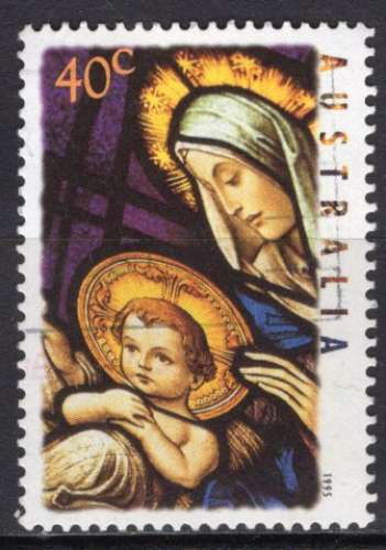 AUSTRALIE 1995 NOEL VITRAIL LA VIERGE ET L'ENFANT OBLITERE