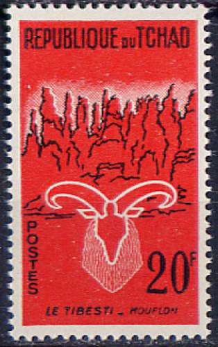 Timbre neuf ** n° 74(Yvert) Tchad 1961 - Mouflon et Tibesti