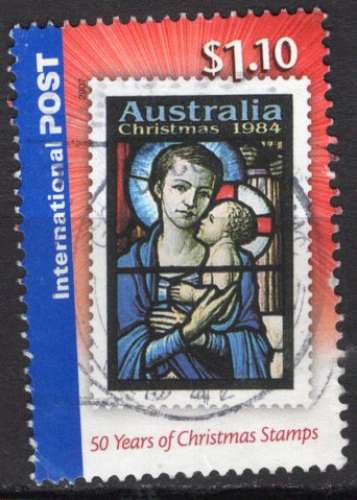 AUSTRALIE 1984 NOEL VITRAUX LA MADONE ET ENFANT OBLITERE