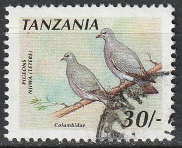 Timbre oblitéré n° 676(Yvert) Tanzanie 1991 - Oiseau, pigeons