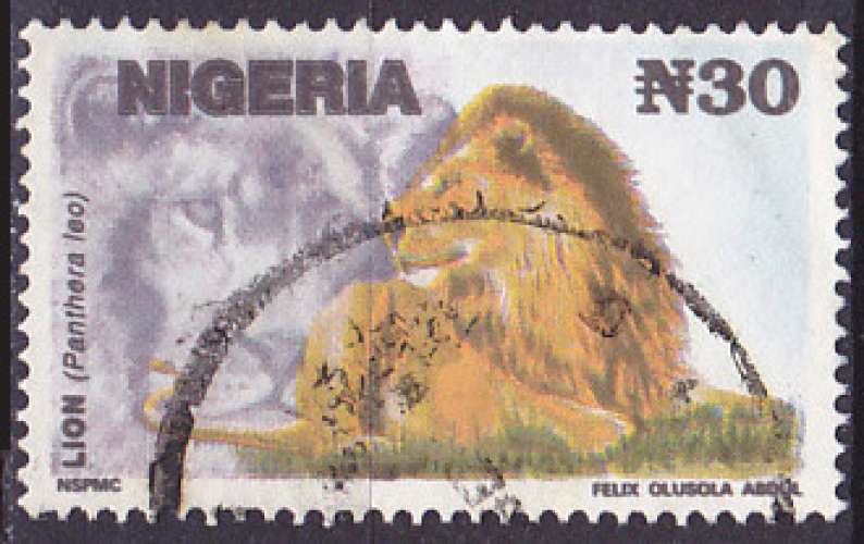 Timbre oblitéré n° 610(Michel) Nigeria 1993 - Lion