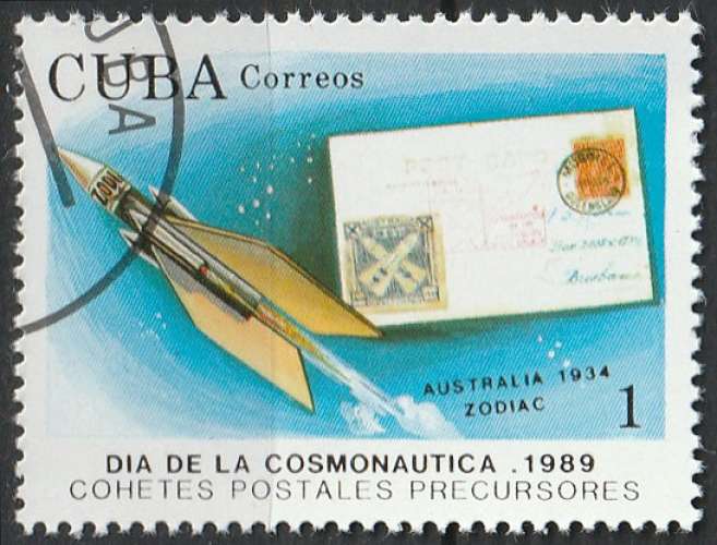 Timbre oblitéré n° 2927(Yvert) Cuba 1989 - Espace, fusée Zodiac