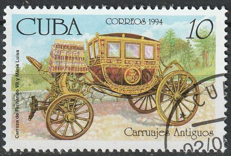 Timbre oblitéré n° 3365(Yvert) Cuba 1994 - Calèche ancienne