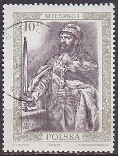 Timbre oblitéré n° 2876(Yvert) Pologne 1986 - Prince Mieszko I