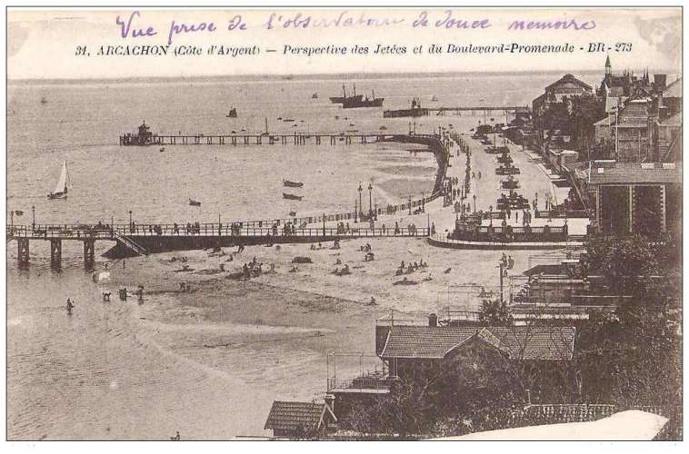 33 - ARCACHON - perspective des jetées et du boulevard promenade