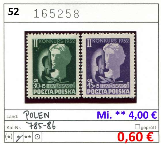 Pologne 1952 - Michel 785-786 - * mh - 