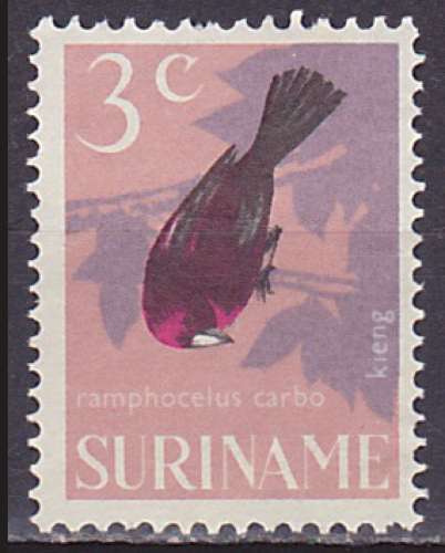 Timbre oblitéré n° 424(Yvert) Surinam 1966 - Oiseau