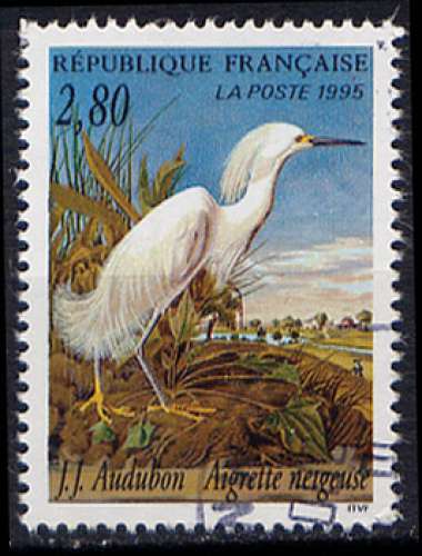 Timbre oblitéré n° 2929(Yvert) France 1995 - Oiseau aigrette neigeuse