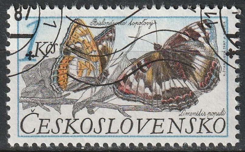 Timbre oblitéré n° 2714(Yvert) Tchécoslovaquie 1987 - Papillons