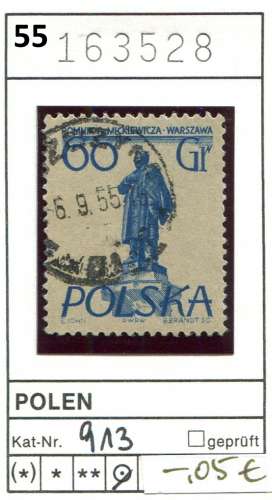 Pologne 1955 - Michel 913 - oo oblit.