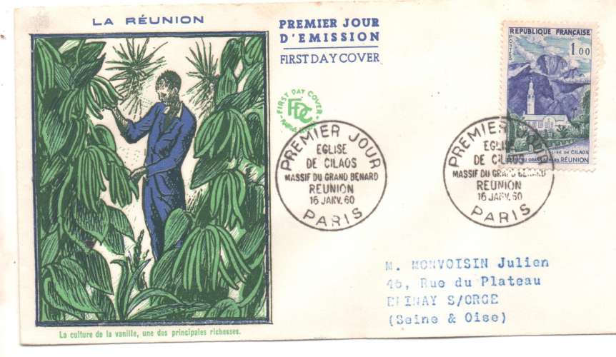  France 1960 FDC  YT1241 Eglise de Cilaos Réunionon 